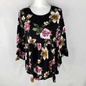 Les Amis black floral 3/4 sleeves NWT top S